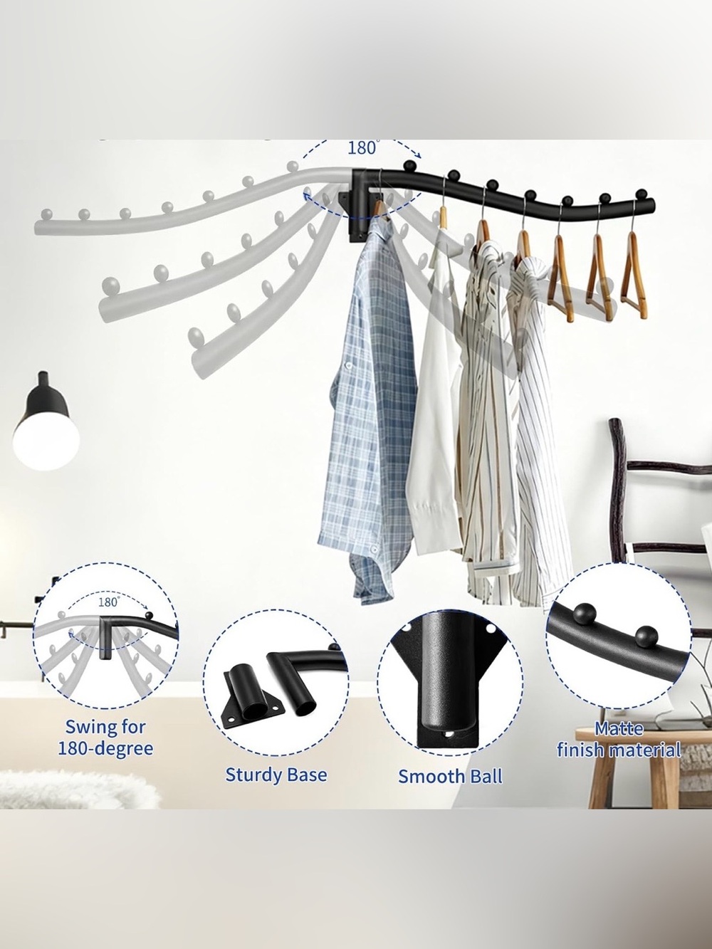 Wall Mounted Swivel Clothes Racks - Picture 5 of 11